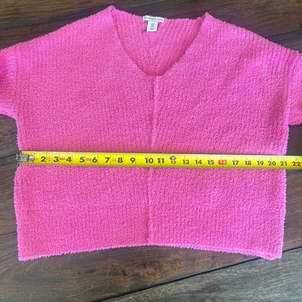 Sincerely Jules Womens Long Sleeve Fuzzy V Neck Sweater Pink Size: Small - Picture 2 of 6